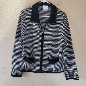 Allude Womens Cashmere Wool Full Zip Sweater Jacket Sz Large Houndstooth Pockets